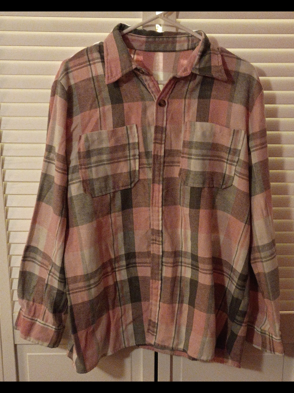 Pink and Gray Plaid Button-Up Shirt
